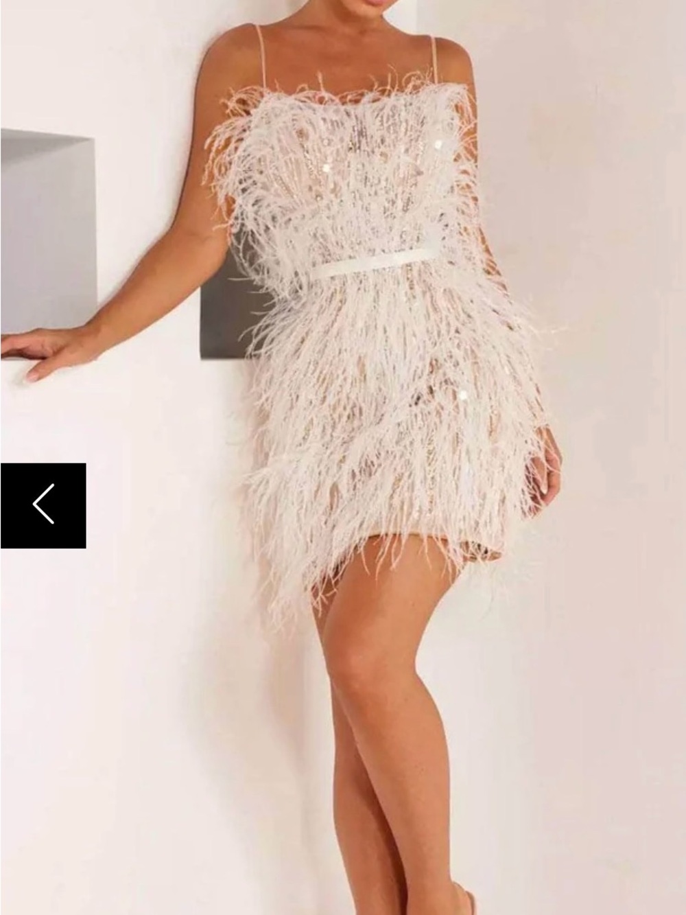 Terani 241P2034 Feather & Sequin Party Dress in Ivory/Nude
